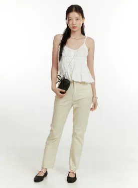 Cotton Blend Straight Leg Pants OU419