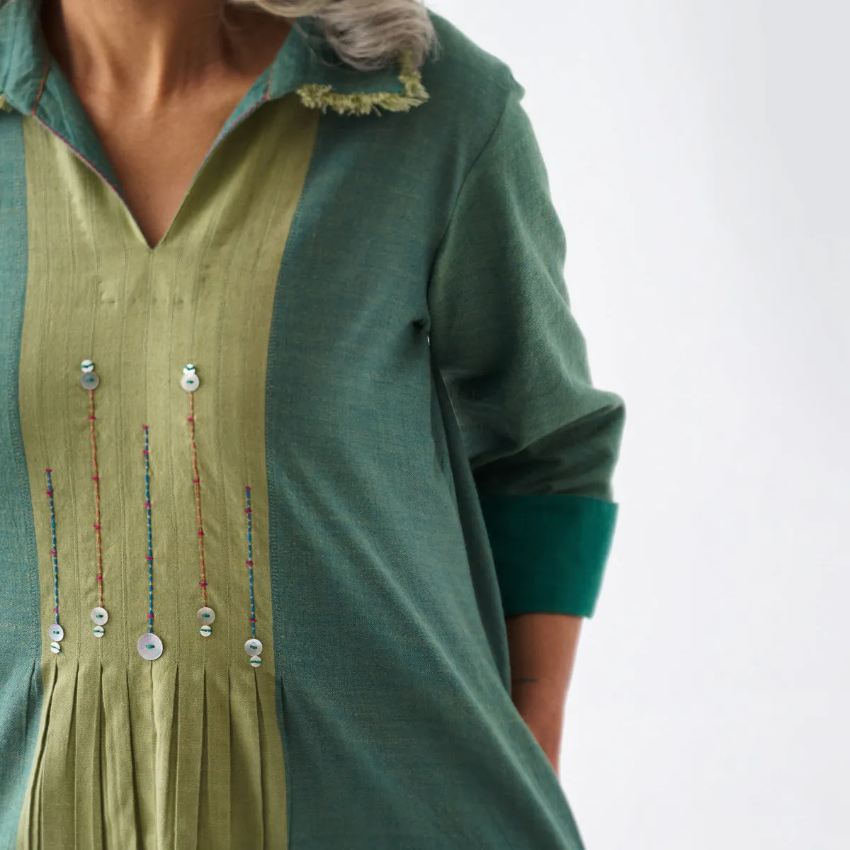 Cotton Tunic Dress for Women | Green | Embroidered