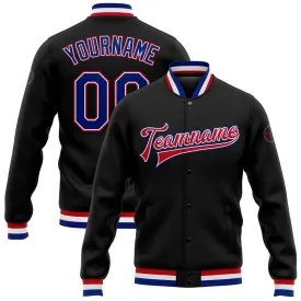 Custom Black Royal White-Red Bomber Full-Snap Varsity Letterman Jacket