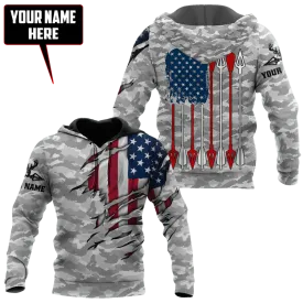 Custom Bow Hunting Hoodie, Bow Hunting American Flag Pattern On Hoodies Camo Pattern Hunting Hoodie