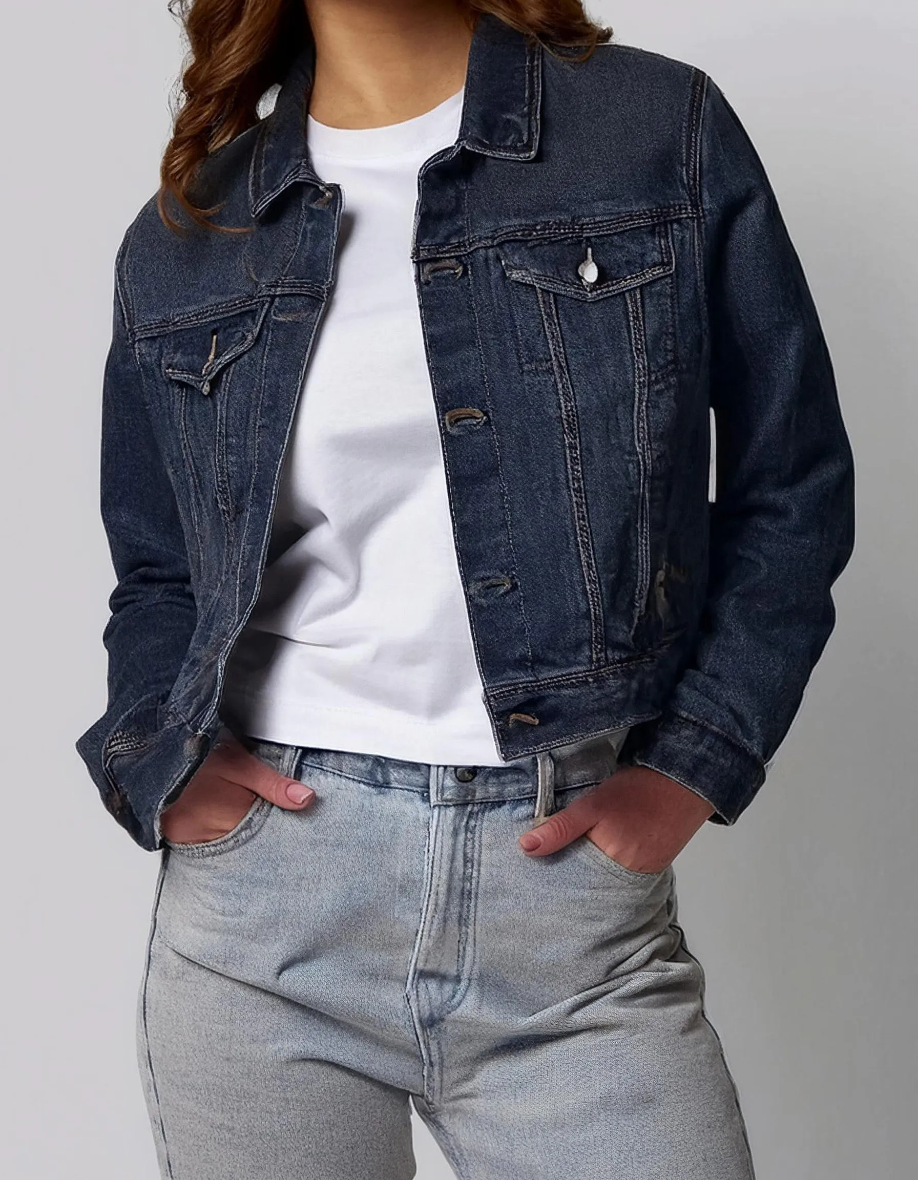 Dark Blue Fitted Denim Jacket