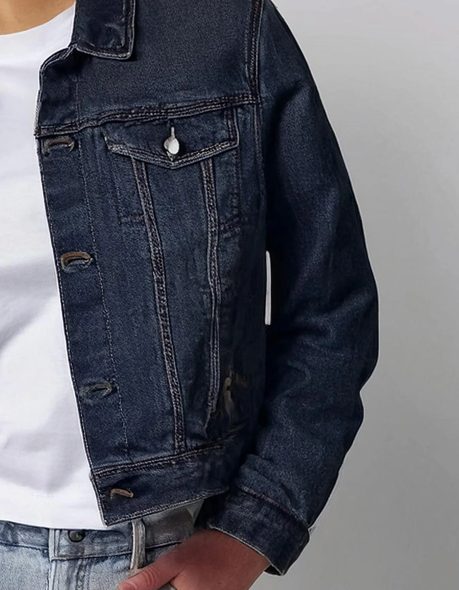 Dark Blue Fitted Denim Jacket