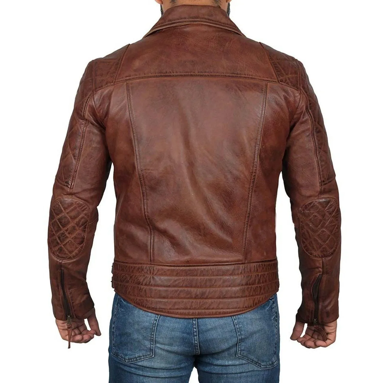 Dark Brown Quilted Biker Vintage Leather Jacket Men