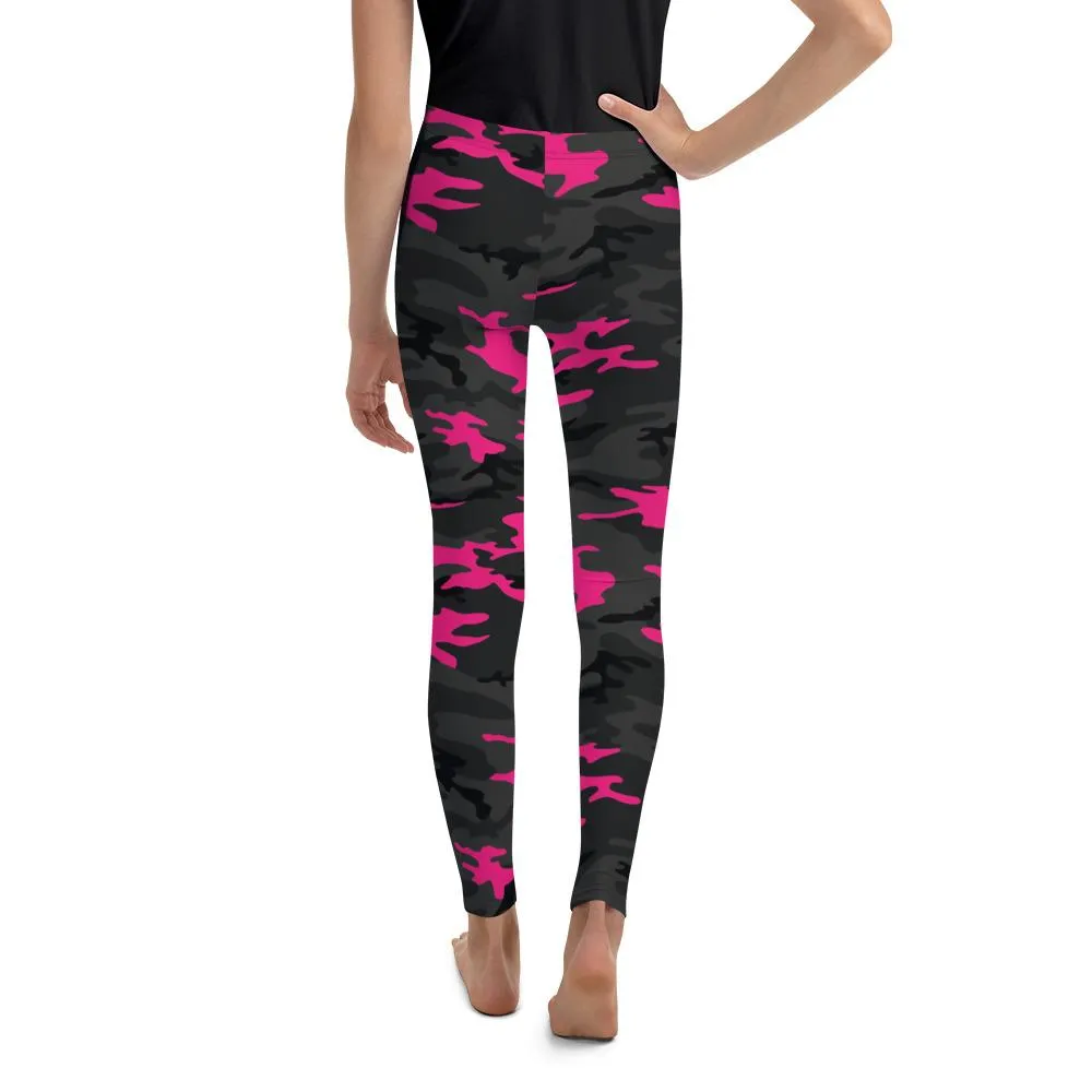 Dark Pink Camo Youth Leggings