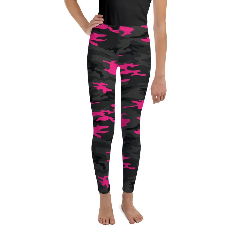 Dark Pink Camo Youth Leggings