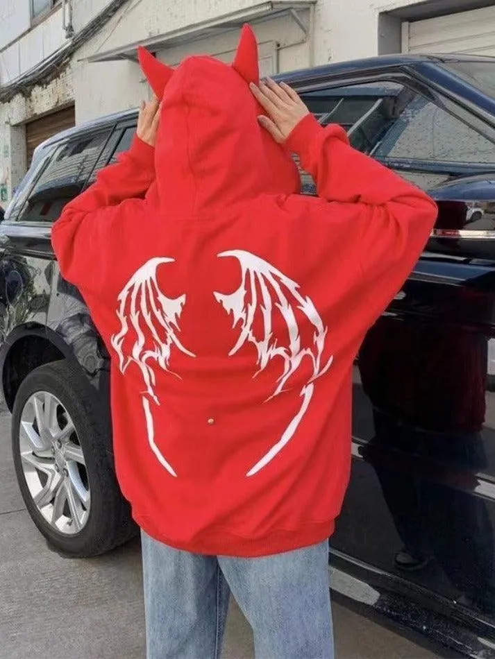 Demon Horn Fleece Lined Zip Up Hoodie