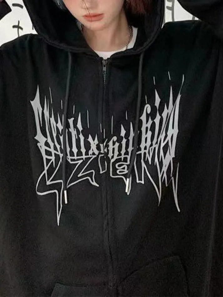 Demon Horn Fleece Lined Zip Up Hoodie