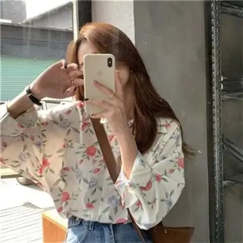 Floral Loose-Fitting Shirt With Chest Pockets - One-Size