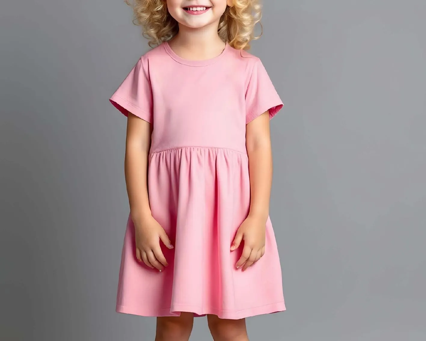 Girls T-Shirt Dress Sewing Pattern, Short Sleeve Gathered Waist Knee Length Dress, Easy DIY Beginner PDF for Kids and Toddlers