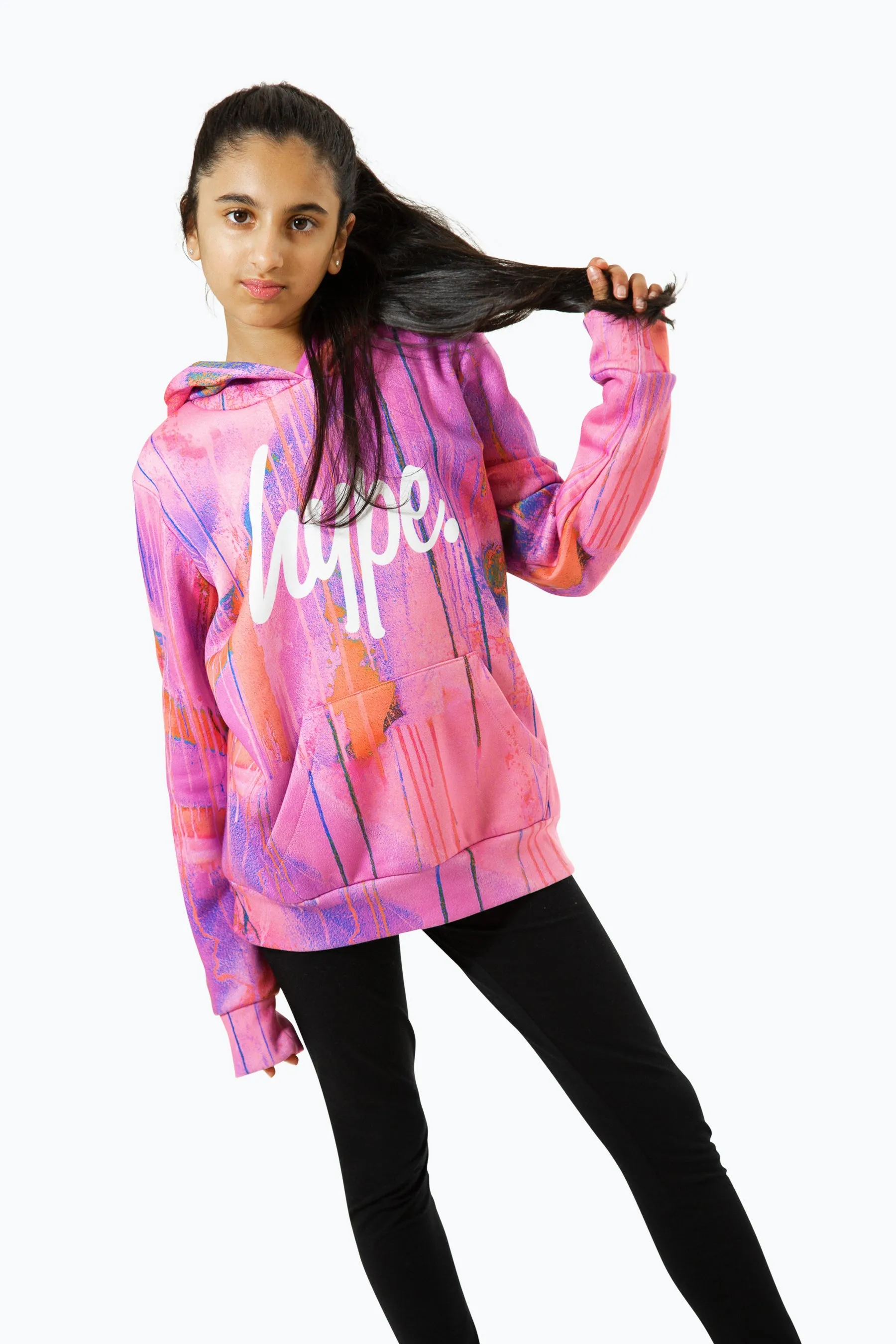 Hype Girls Pink Spray Drip Script Hoodie