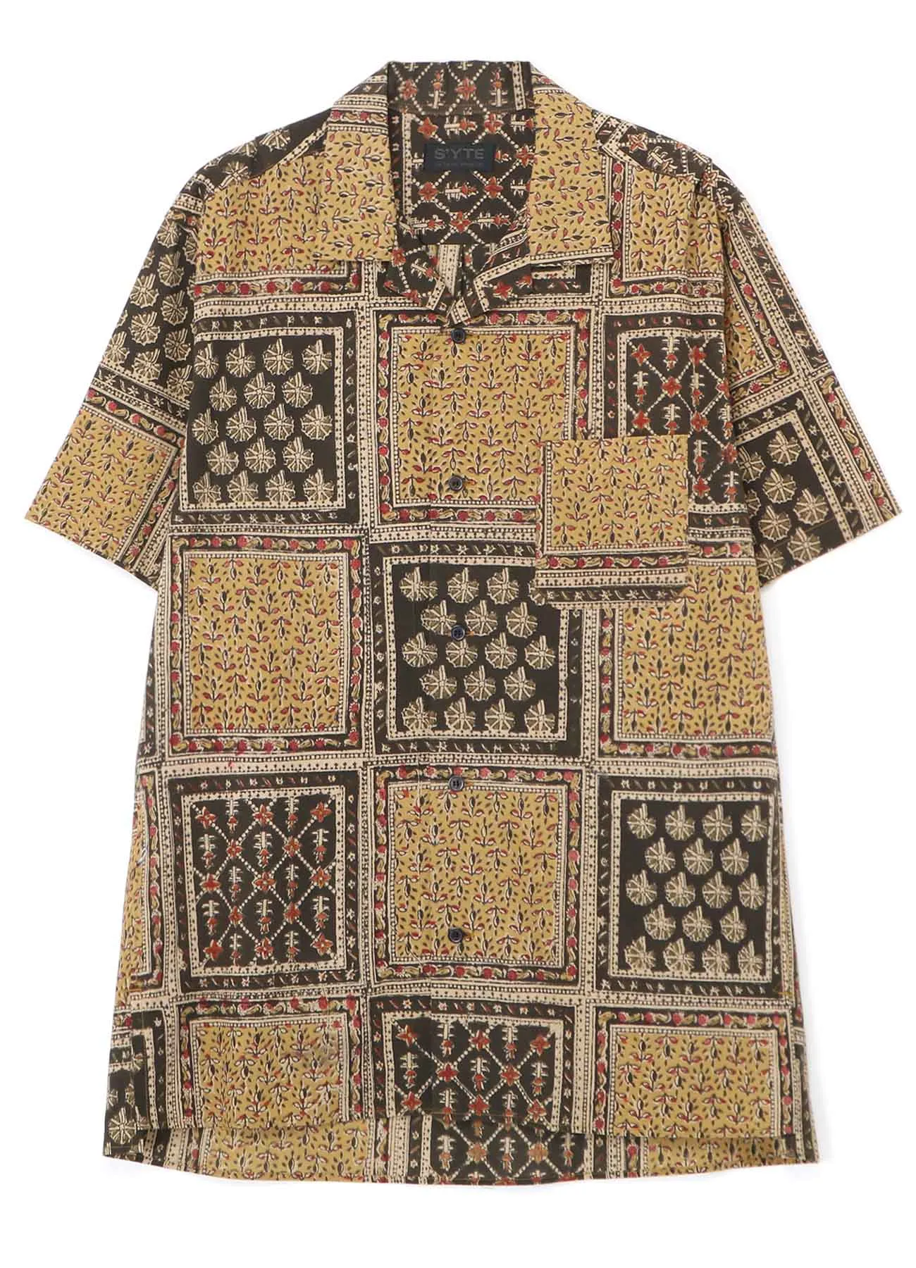 INDIAN BLOCK PRINTED SQUARE PATTERN HALF-SLEEVE SHIRT