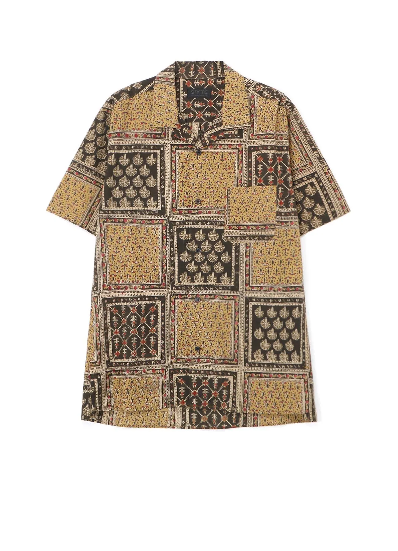 INDIAN BLOCK PRINTED SQUARE PATTERN HALF-SLEEVE SHIRT