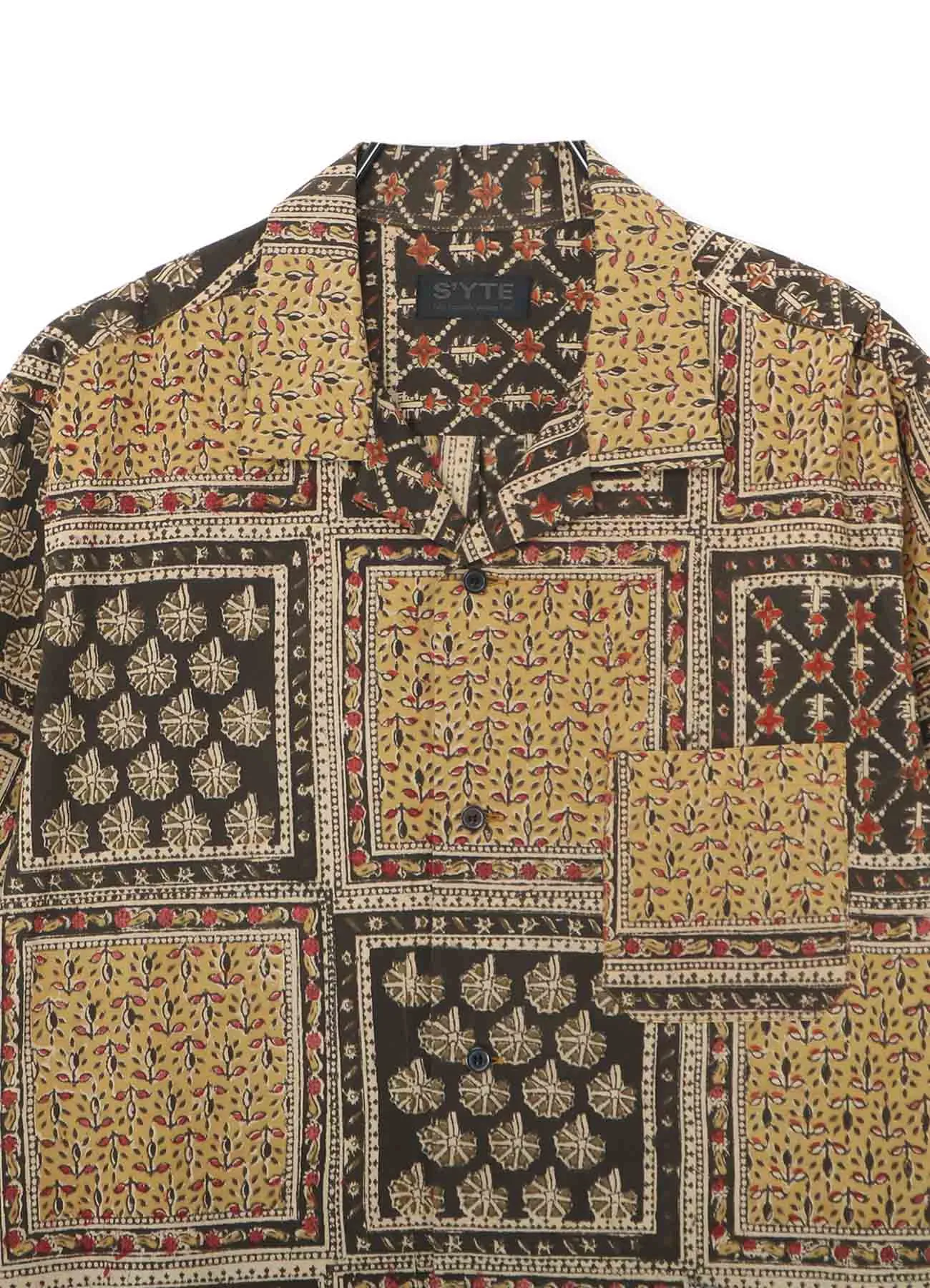 INDIAN BLOCK PRINTED SQUARE PATTERN HALF-SLEEVE SHIRT