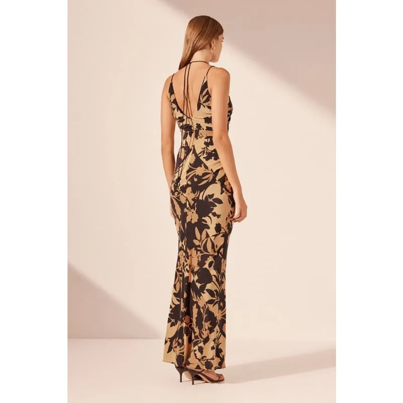 Lai Silk HIgh Neck Ruched Maxi Dress