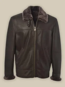 Men Brown Shearling Bomber Leather Jacket