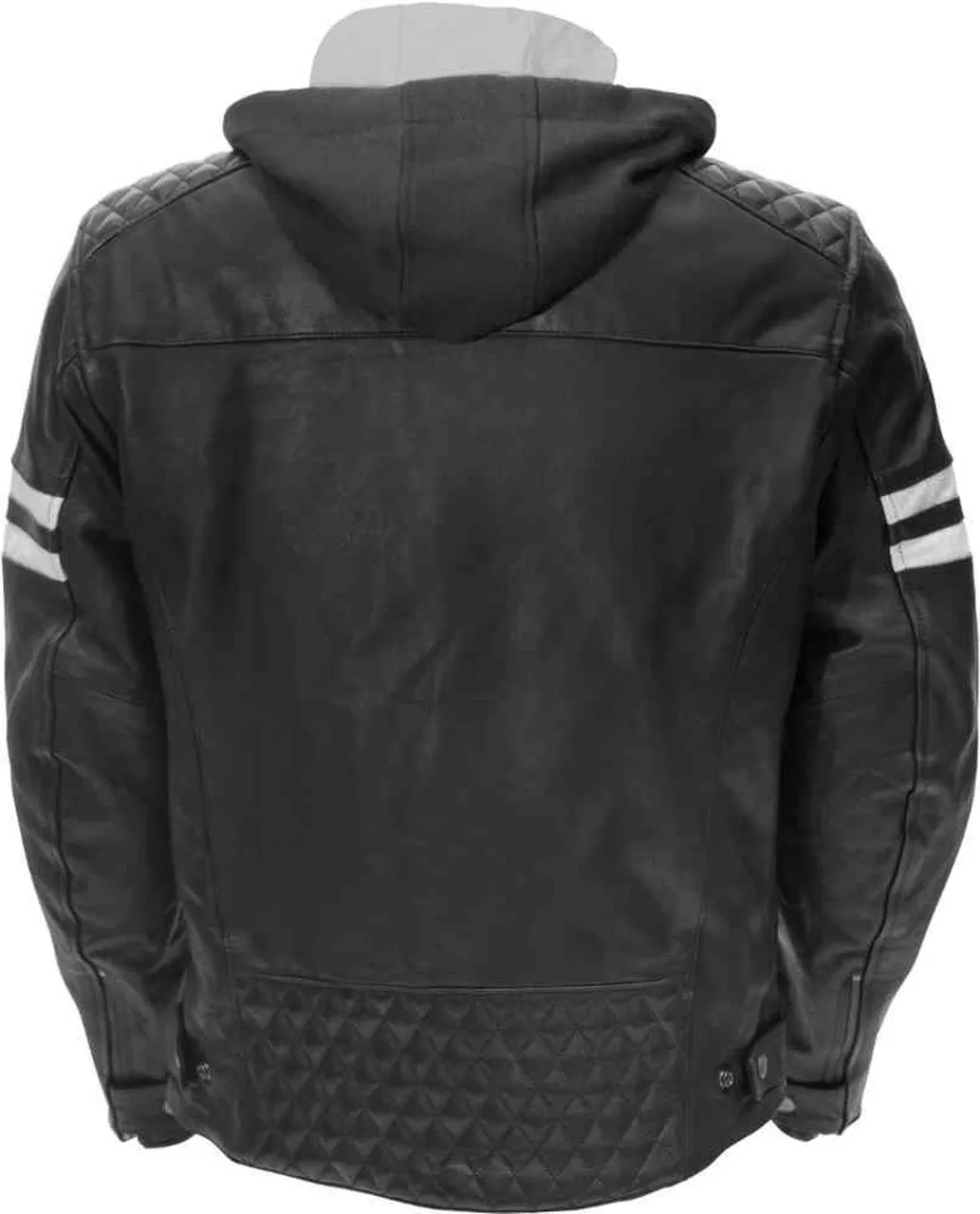 Men Genuine Leather Jacket In Hoddie With White Stripes