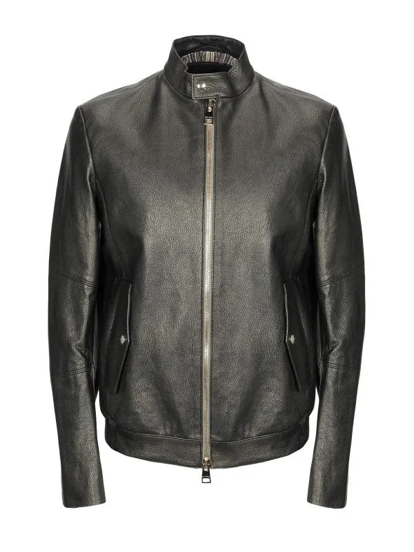 Men Shinny Jet Black Leather Jacket