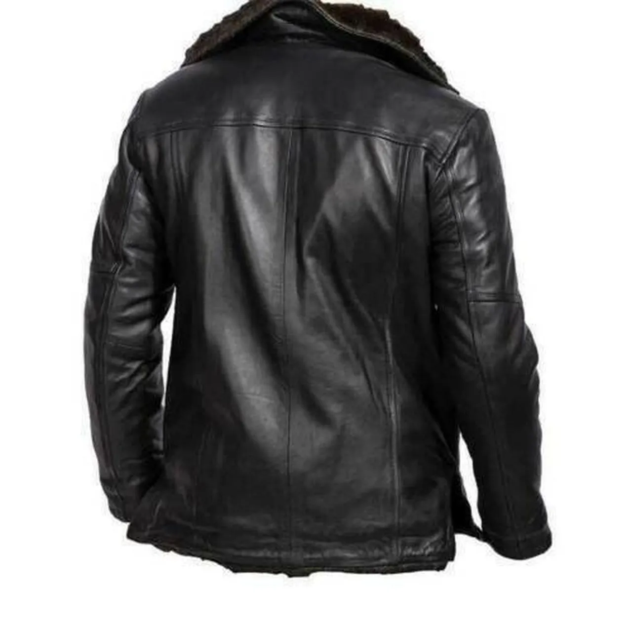 Men's Black Sheepskin Leather Jacket with Fur