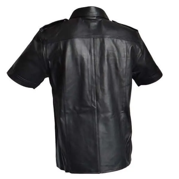 Mens Blue Leather Police Shirt