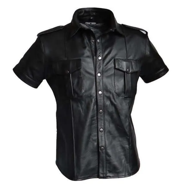 Mens Blue Leather Police Shirt