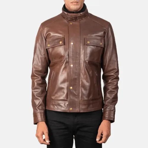 Mens Brown Cowhide Leather Jacket