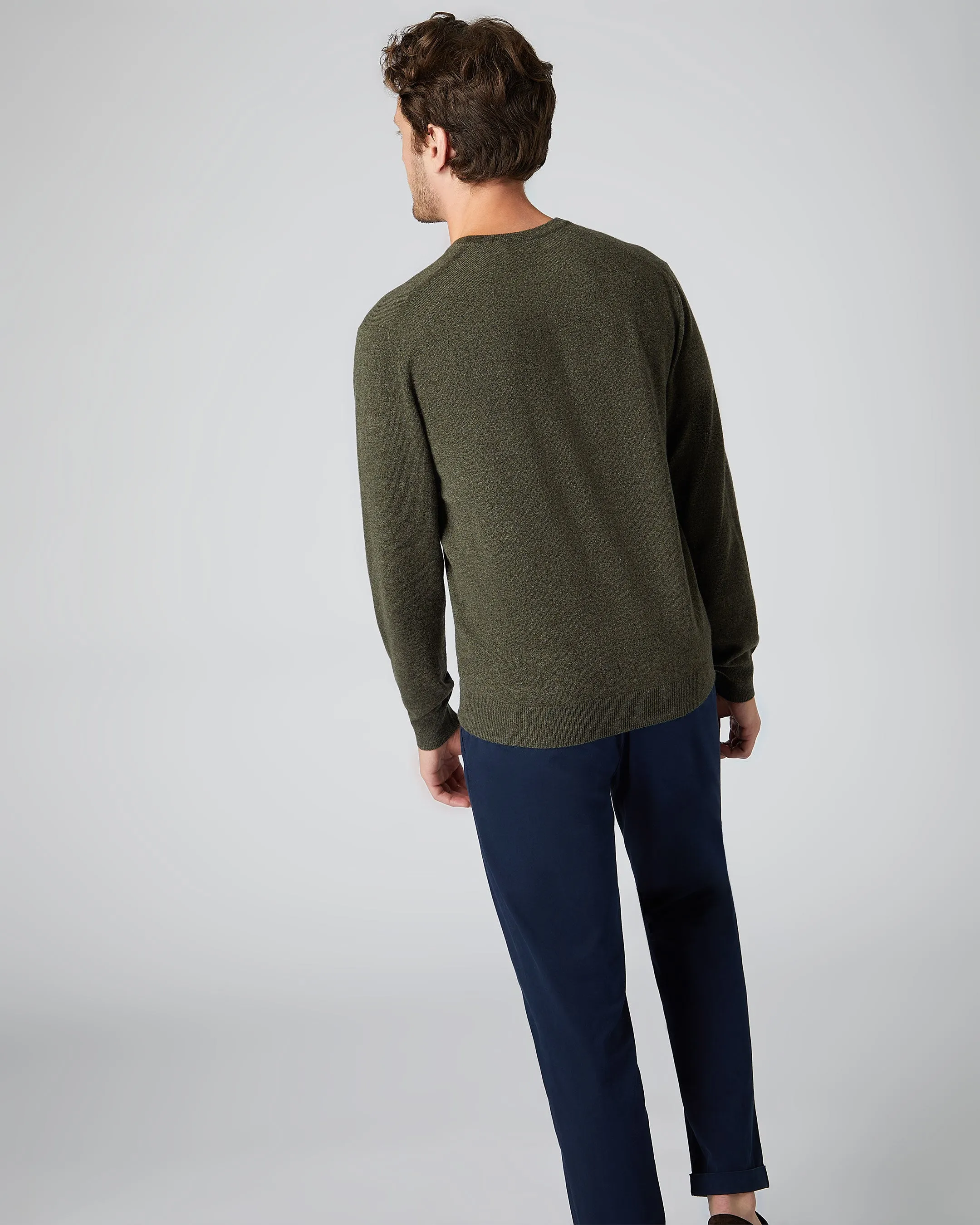 Men's Burlington V Neck Cashmere Jumper Moss Green