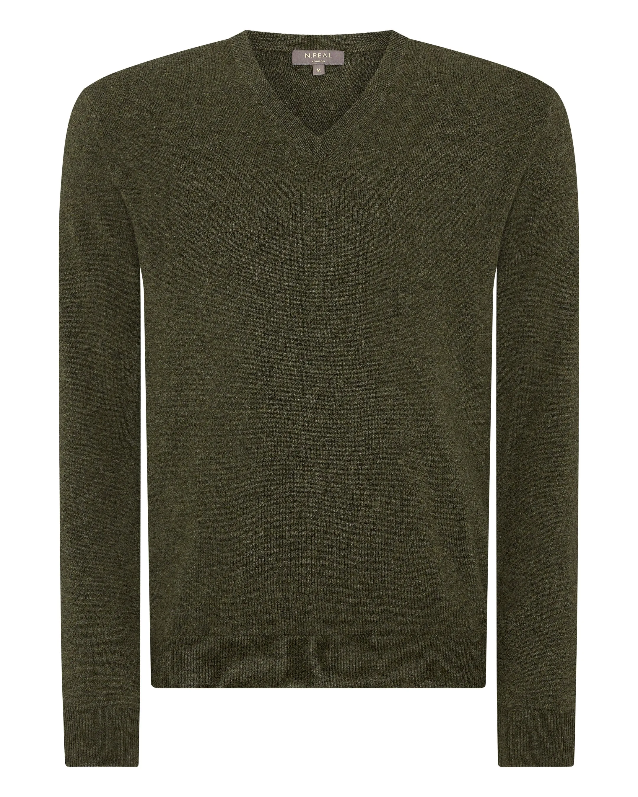 Men's Burlington V Neck Cashmere Jumper Moss Green