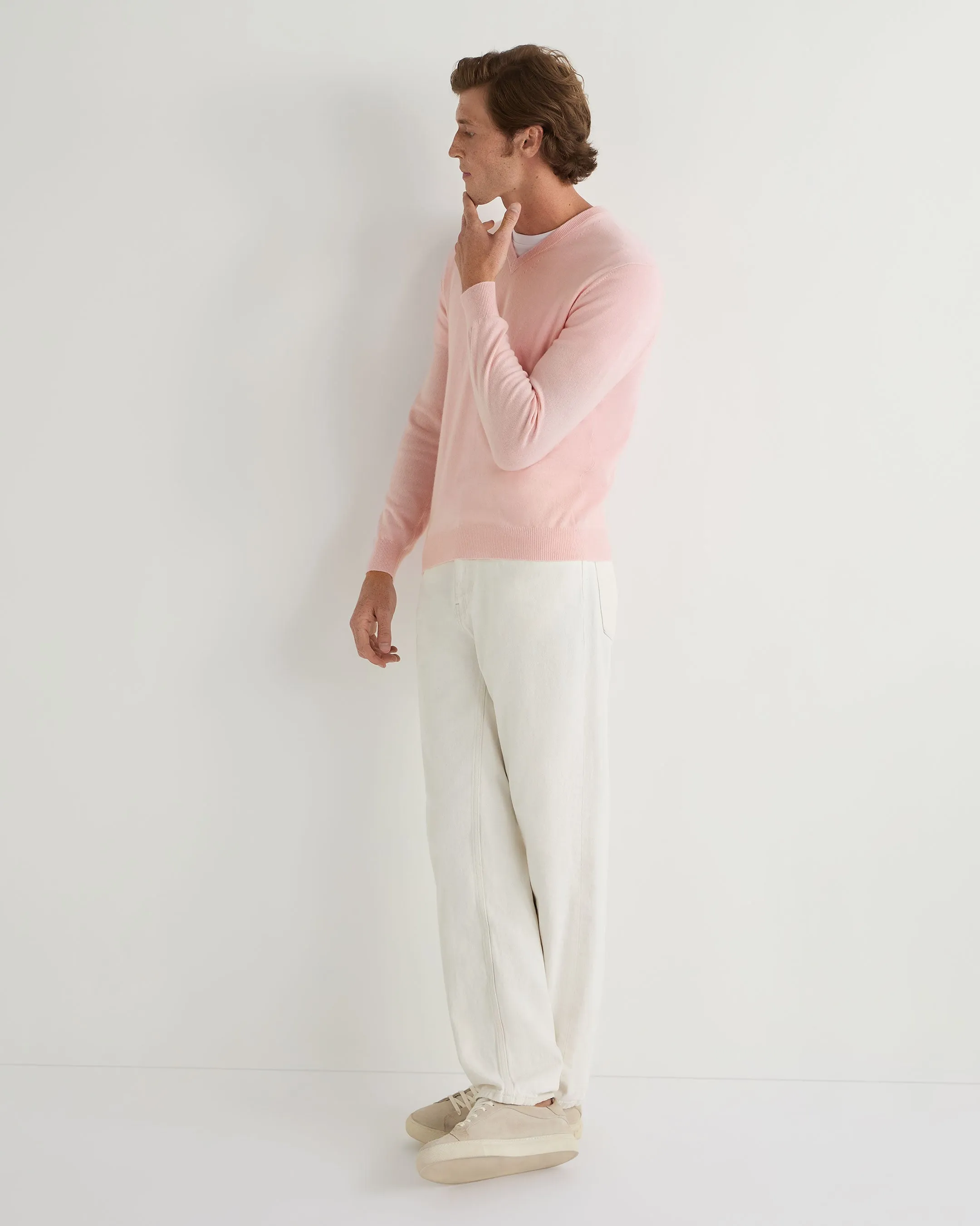 Men's Burlington V Neck Cashmere Sweater Pale Pink