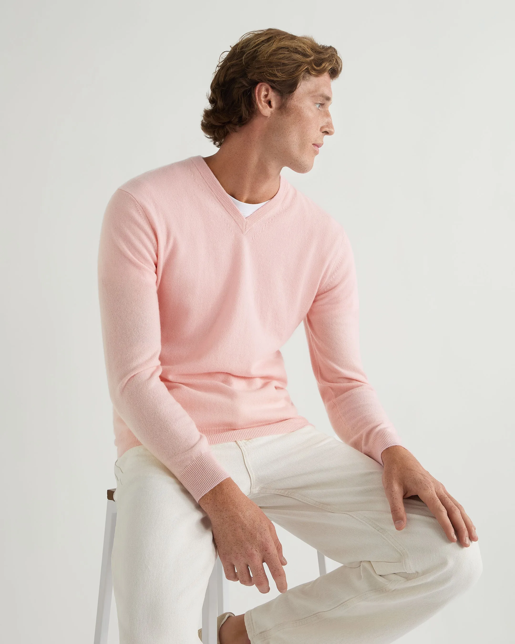 Men's Burlington V Neck Cashmere Sweater Pale Pink