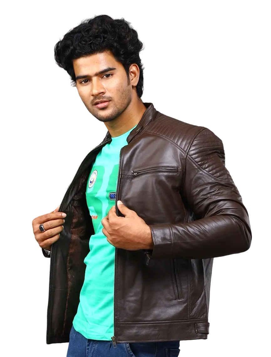 MENS LEATHER JACKET 41006 (BROWN)