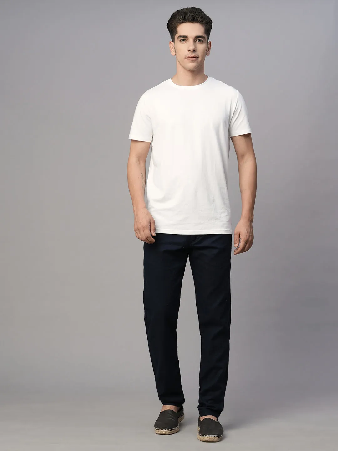 Men's Navy Cotton Linen Slim Fit Pant