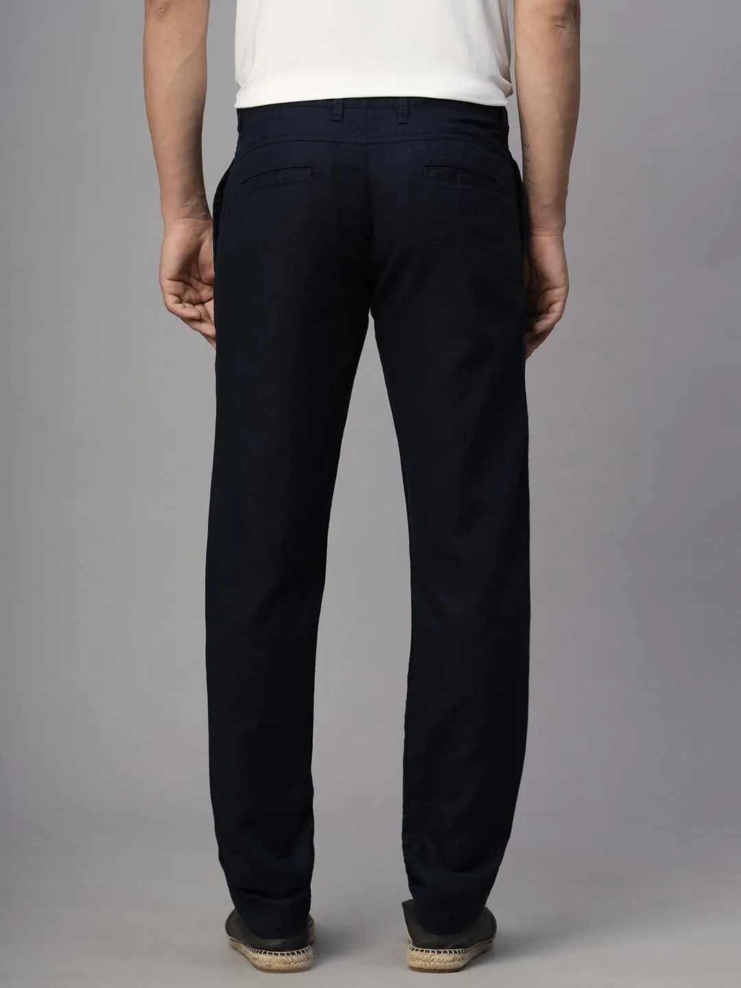 Men's Navy Cotton Linen Slim Fit Pant