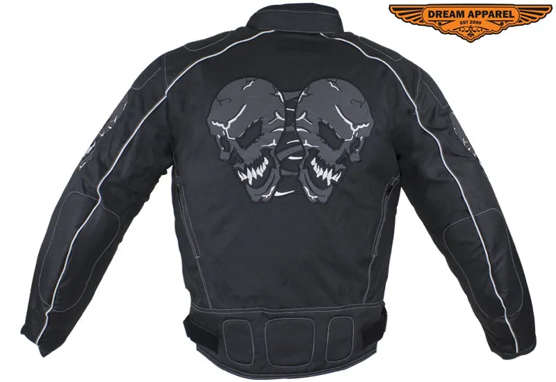 Mens Nylon Motorcycle Jacket with Reflective Skull