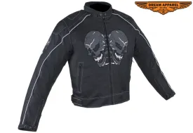 Mens Nylon Motorcycle Jacket with Reflective Skull