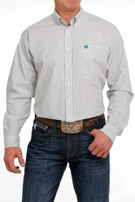 MEN'S PLAID BUTTON-DOWN WESTERN SHIRT - WHITE / TEAL / GRAY