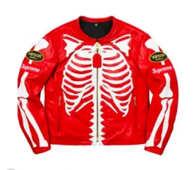 Men's Supreme Vanson Leather Jacket with Red Skeleton Design