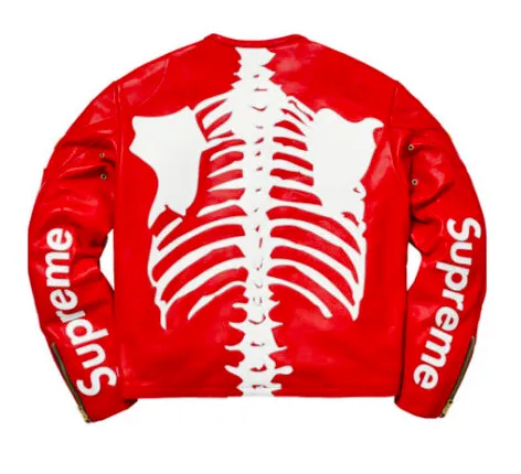 Men's Supreme Vanson Leather Jacket with Red Skeleton Design