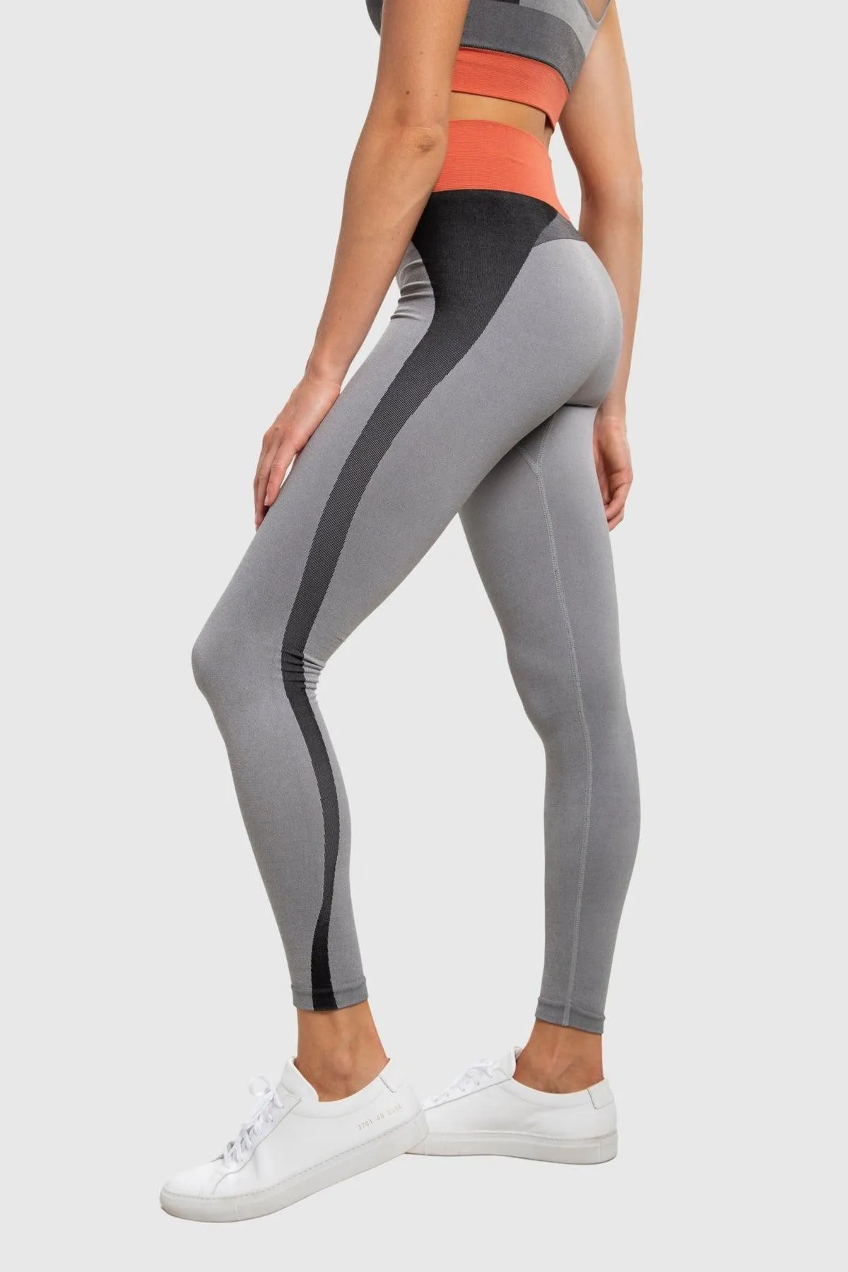 Mono B Seamless Color Block High-Waisted Legging - Grey