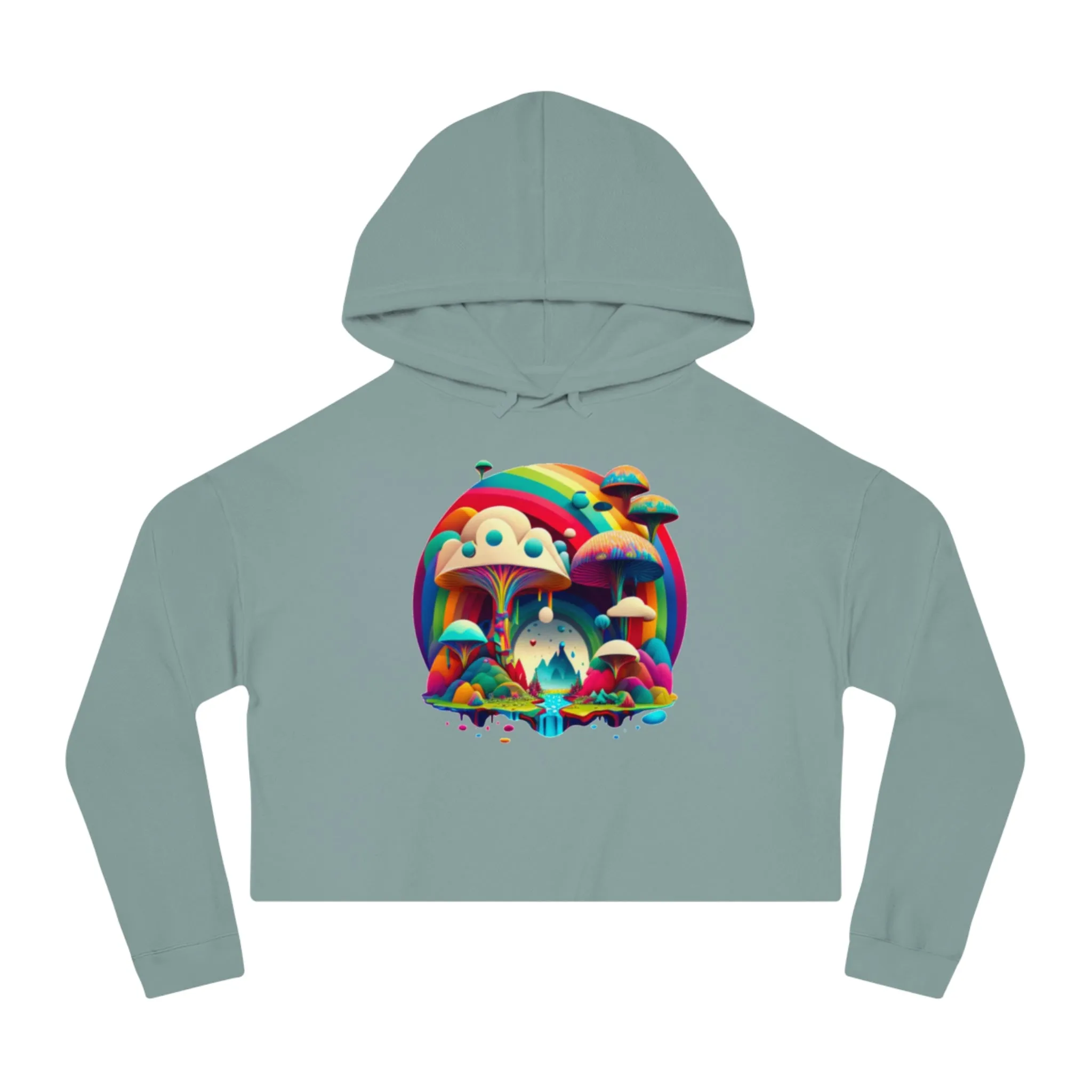 Mushroom Print Cropped Hoodie, Women Mushroom Hoodie, Aesthetic Crop Top Hoodie, Colorful Fantasy Hoodie, Comfy Hoodie