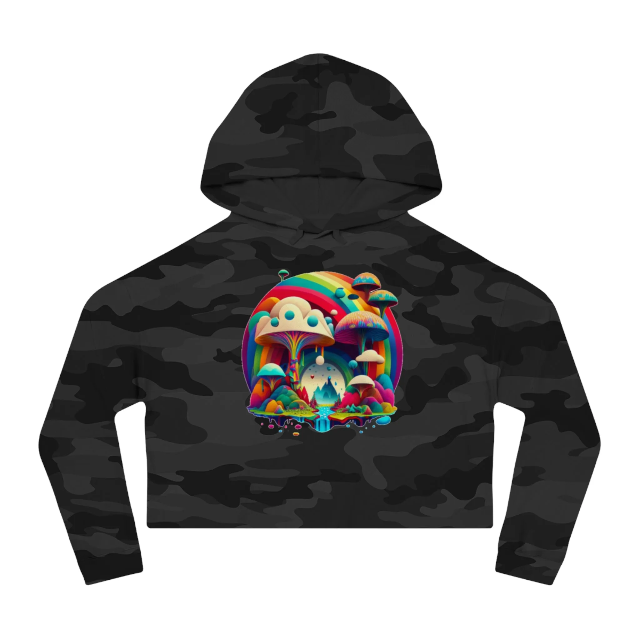 Mushroom Print Cropped Hoodie, Women Mushroom Hoodie, Aesthetic Crop Top Hoodie, Colorful Fantasy Hoodie, Comfy Hoodie