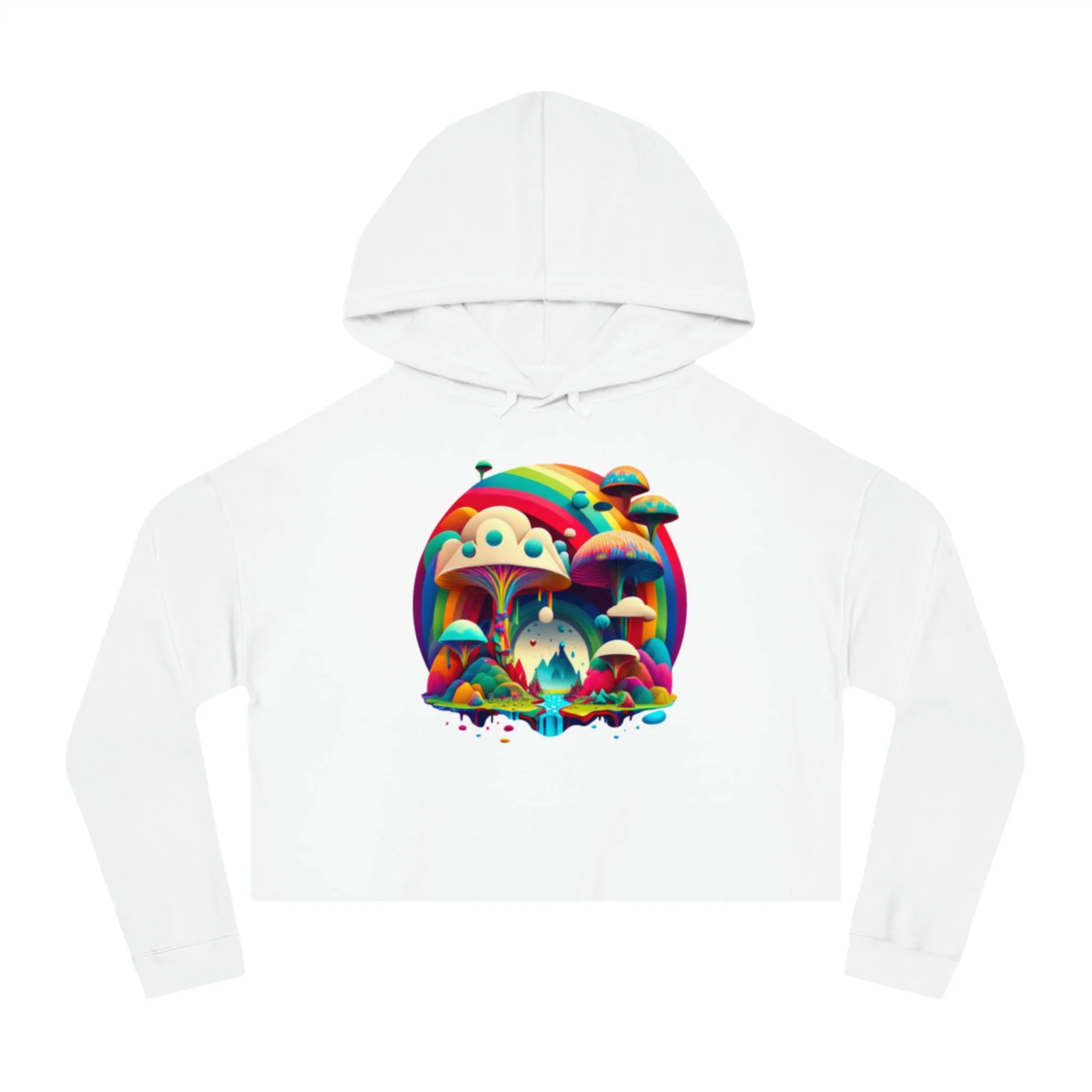 Mushroom Print Cropped Hoodie, Women Mushroom Hoodie, Aesthetic Crop Top Hoodie, Colorful Fantasy Hoodie, Comfy Hoodie