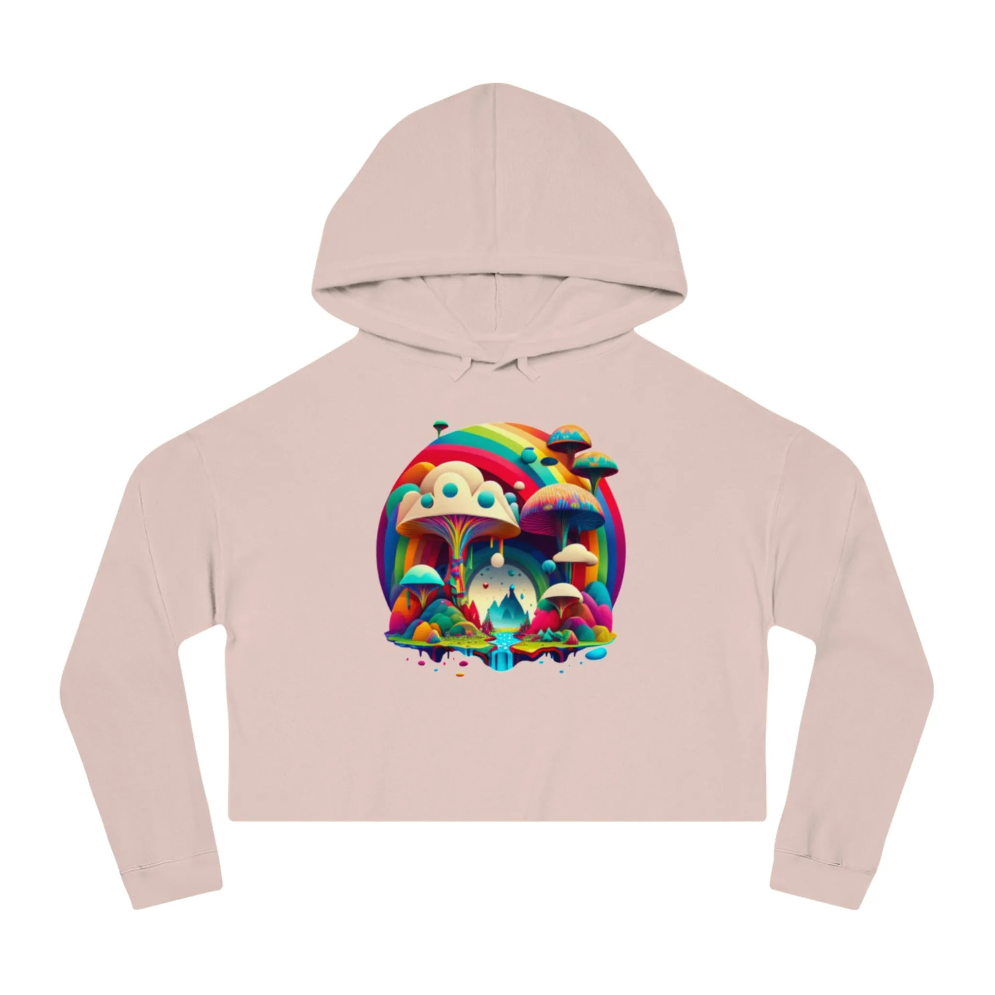 Mushroom Print Cropped Hoodie, Women Mushroom Hoodie, Aesthetic Crop Top Hoodie, Colorful Fantasy Hoodie, Comfy Hoodie