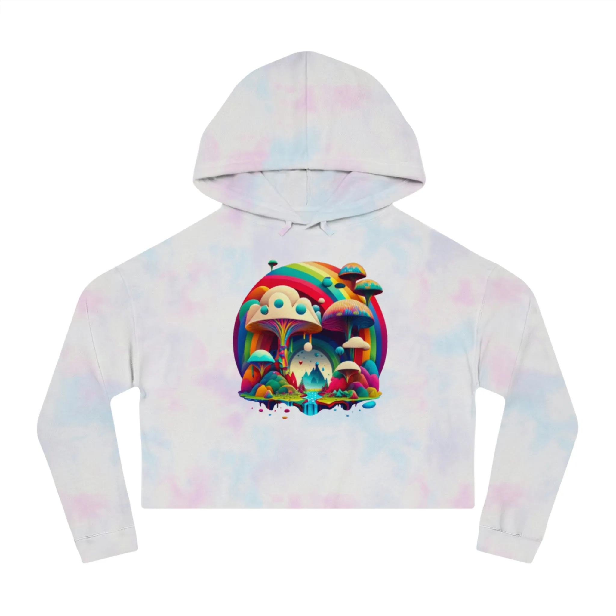 Mushroom Print Cropped Hoodie, Women Mushroom Hoodie, Aesthetic Crop Top Hoodie, Colorful Fantasy Hoodie, Comfy Hoodie