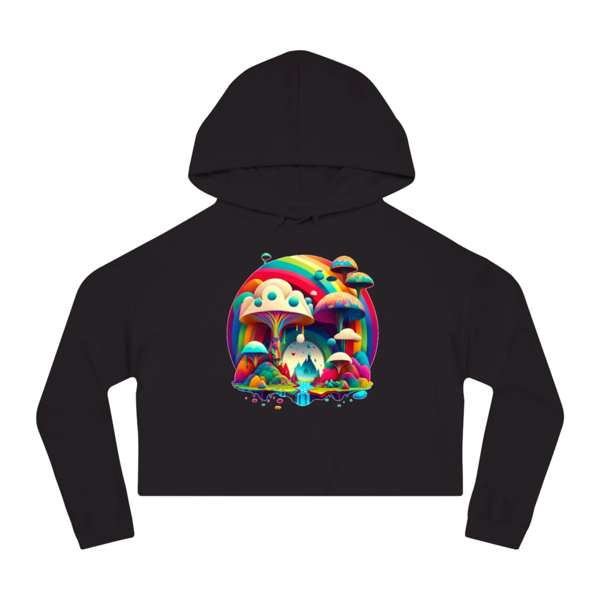 Mushroom Print Cropped Hoodie, Women Mushroom Hoodie, Aesthetic Crop Top Hoodie, Colorful Fantasy Hoodie, Comfy Hoodie