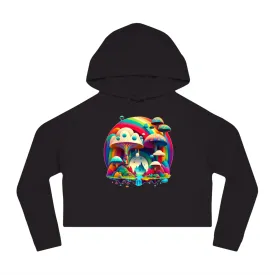 Mushroom Print Cropped Hoodie, Women Mushroom Hoodie, Aesthetic Crop Top Hoodie, Colorful Fantasy Hoodie, Comfy Hoodie