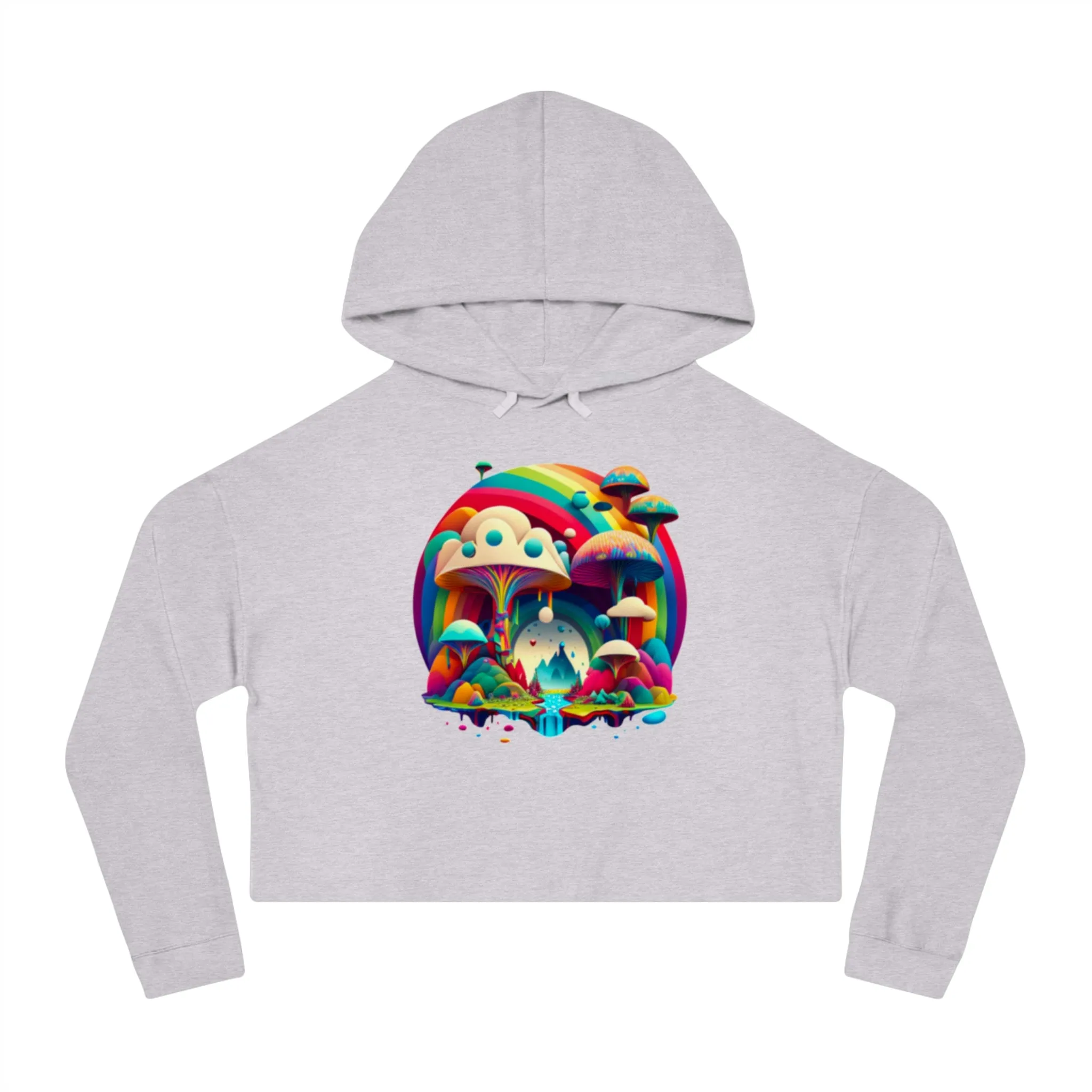 Mushroom Print Cropped Hoodie, Women Mushroom Hoodie, Aesthetic Crop Top Hoodie, Colorful Fantasy Hoodie, Comfy Hoodie