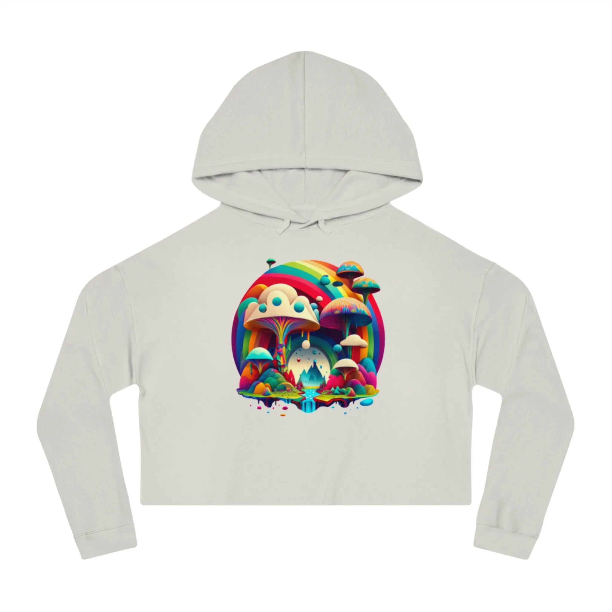 Mushroom Print Cropped Hoodie, Women Mushroom Hoodie, Aesthetic Crop Top Hoodie, Colorful Fantasy Hoodie, Comfy Hoodie