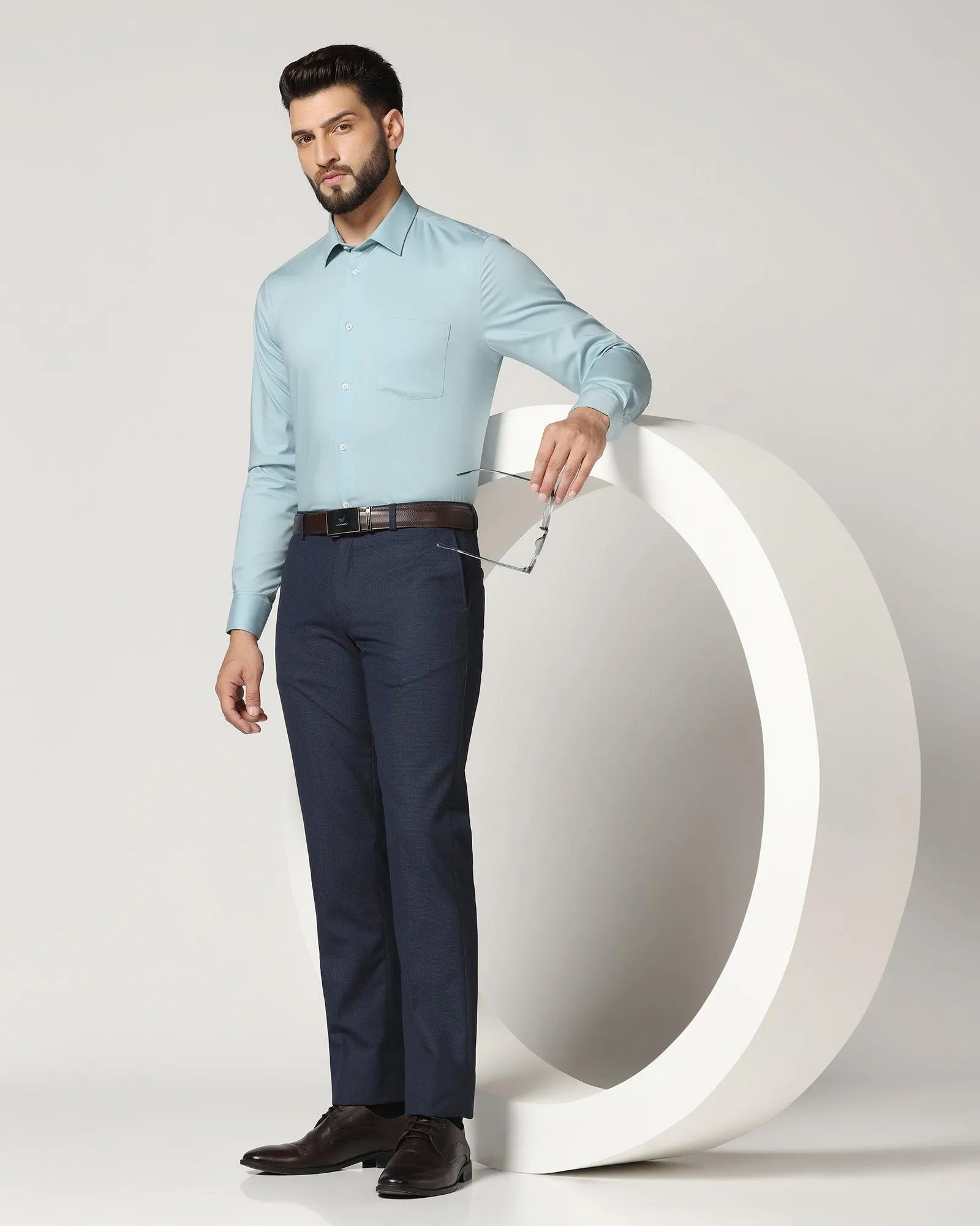 Non Iron Formal Powder Blue Solid Shirt - Susan