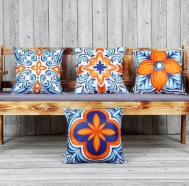 Orange & Blue Outdoor Waterproof Pillow Cushion Covers 4pk