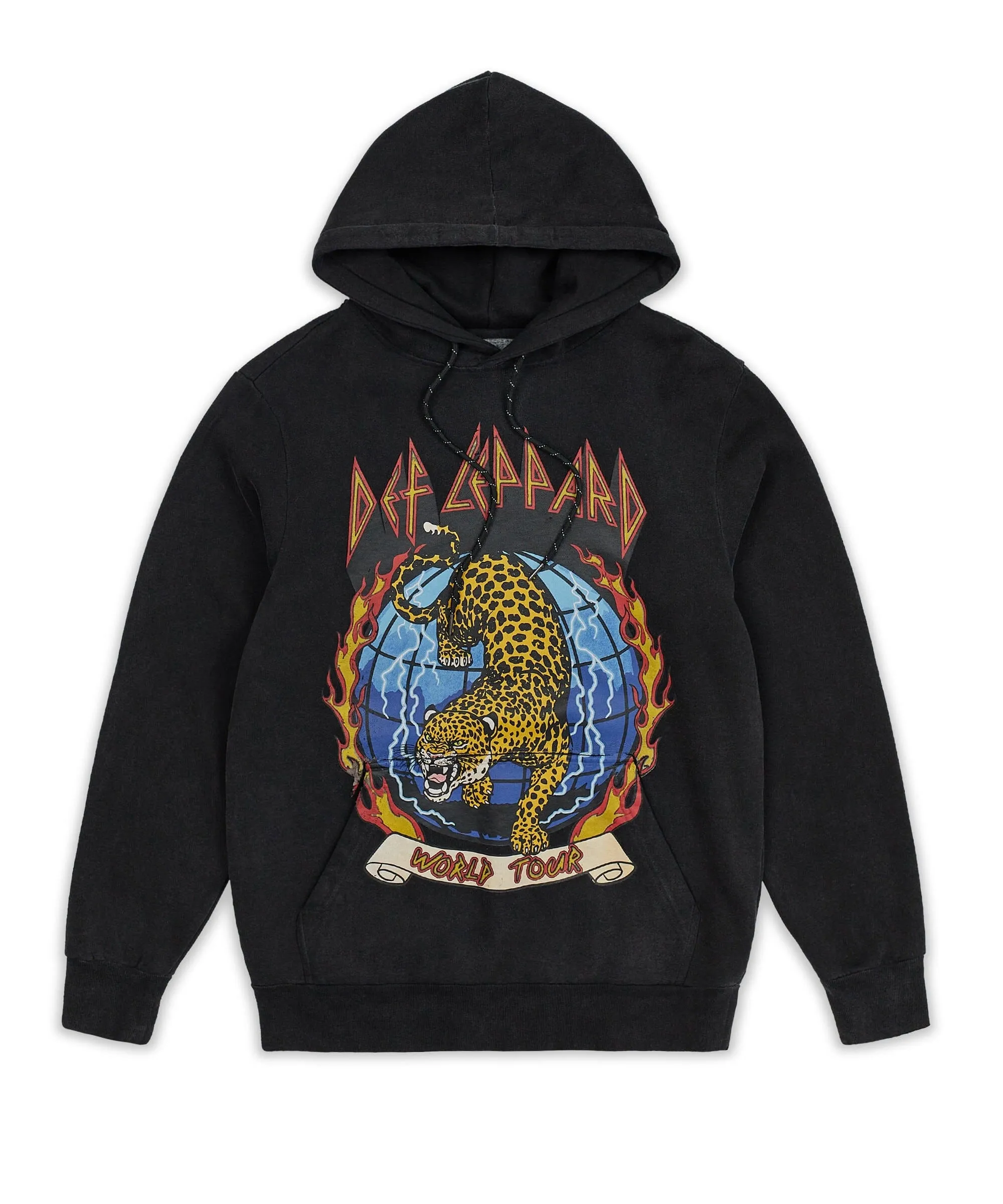 Plus Size Def Leppard Globe Washed Hoodie - Grey